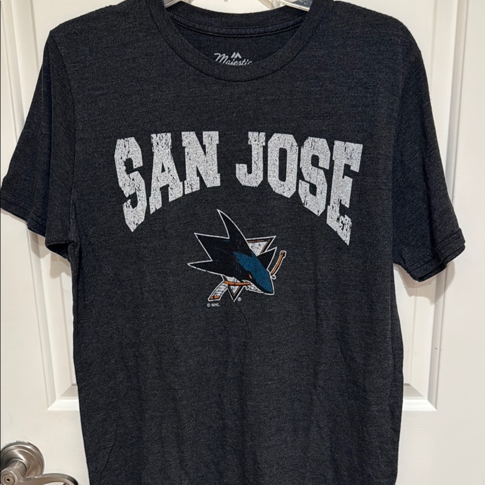 Majestic San Jose Sharks Gray and White Short Sleeve Tee